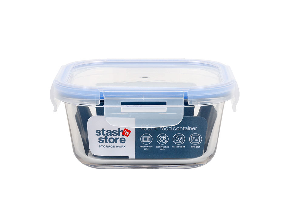 glass storage container square with lock lid 450ml Shiploads